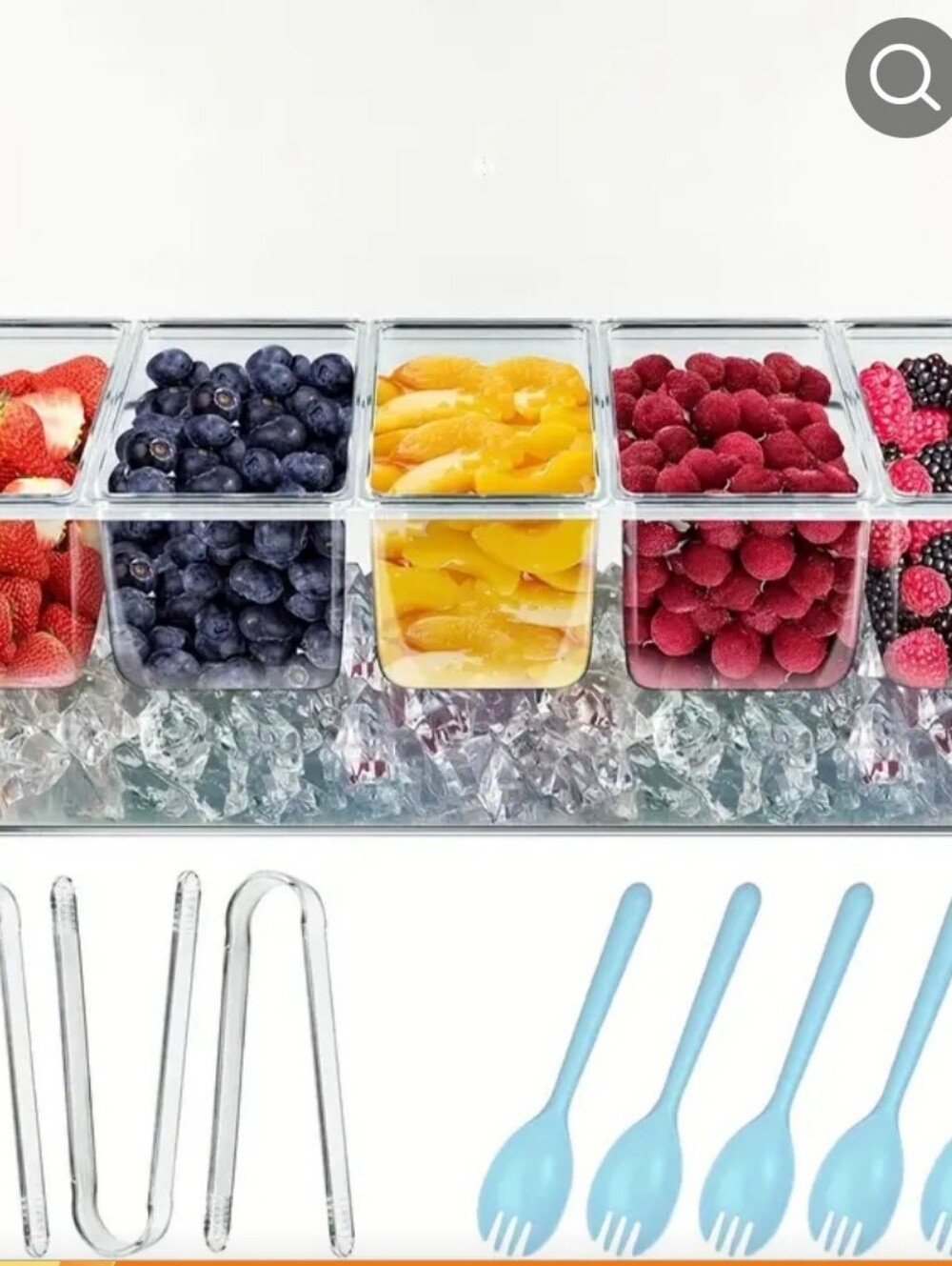 NWT Clear Acrylic Condiment Garnish Display 3 Tongs And 3 Spoons Serving Kitchen